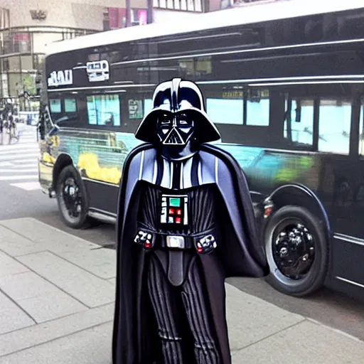 Prompt: Darth Vader taking the bus, photo realistic, award-winning, highly-detailed