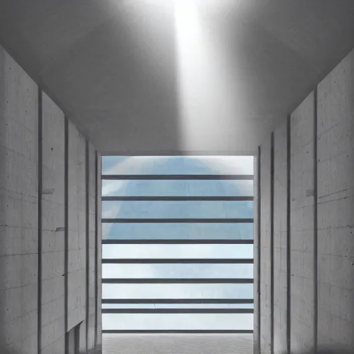 Image similar to brutalist superstructure by tadao ando artstation dramatic light god rays