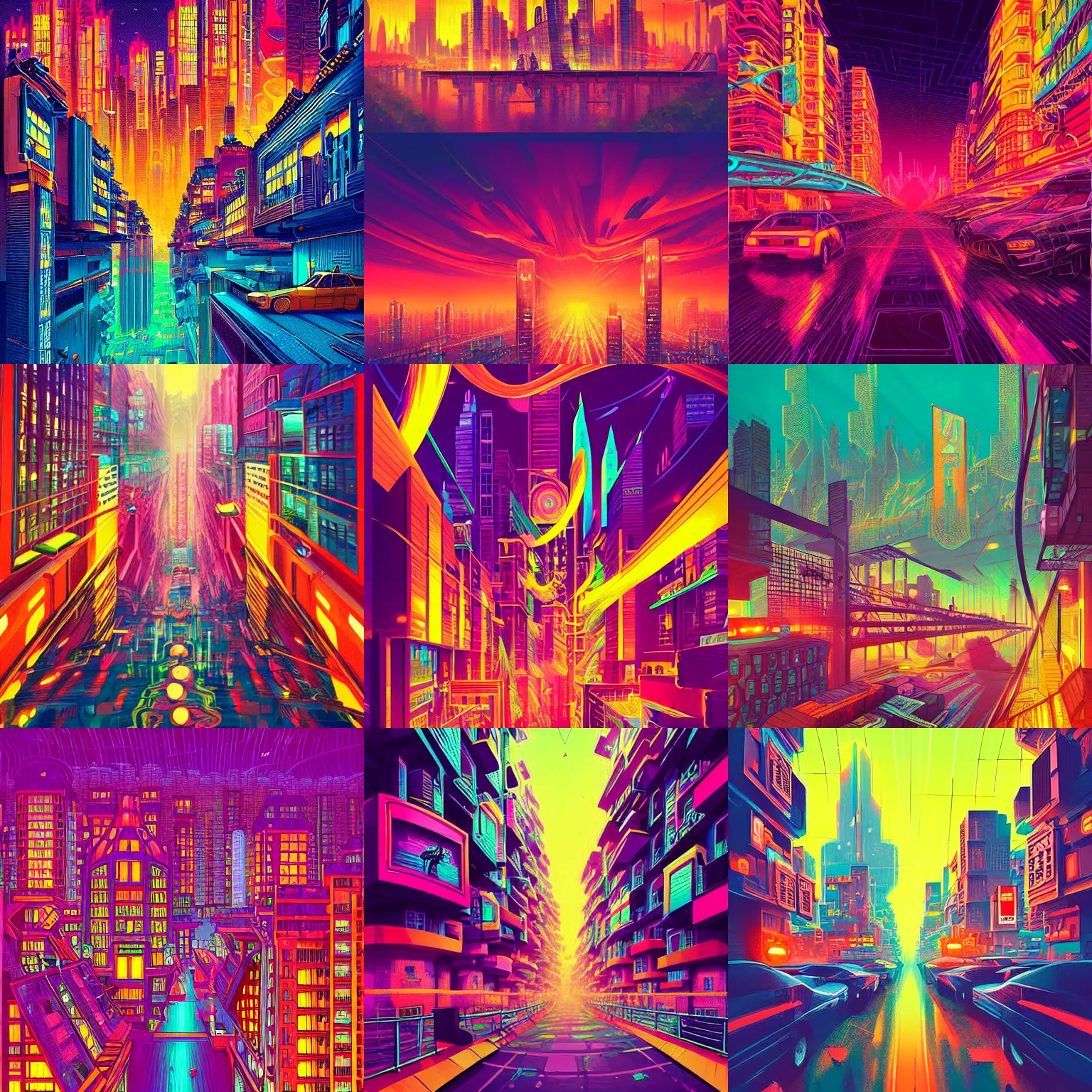 neon escher city cityscape by alena aenami, petros | Stable Diffusion 