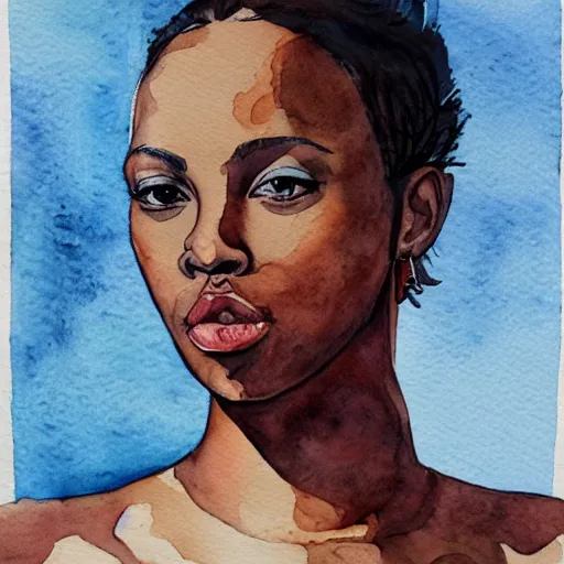 Prompt: watercolor art on paper, aquarius girl portrait, highly detailed, artstation, masterpiece, award - winning