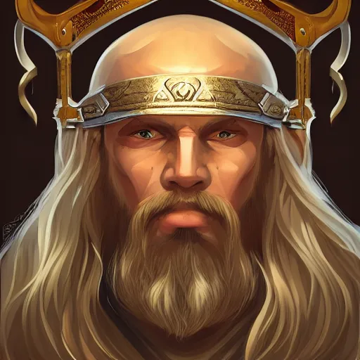 Image similar to Epic viking king, divine, symmetrical, D&D character art, portrait, digital painting, WLOP