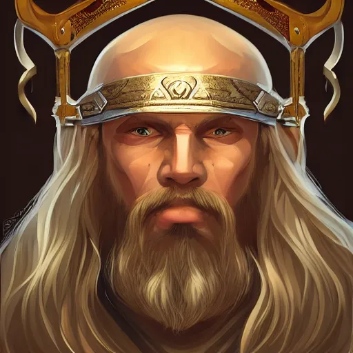 Prompt: Epic viking king, divine, symmetrical, D&D character art, portrait, digital painting, WLOP