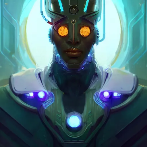 Image similar to a portrait of a handsome cybernetic egyptian god, cyberpunk concept art by pete mohrbacher and wlop and artgerm and josan gonzales, digital art, highly detailed, intricate, sci-fi, sharp focus, Trending on Artstation HQ, deviantart, unreal engine 5, 4K UHD image