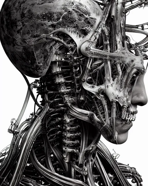 Image similar to cinematic portrait by yoshitaka amano, by hr giger, biomechanical, profile portrait, wide ayes, hyper detailed, hyperrealism, anime, deviantart, artstation, hadron antimatter vacuum reactor, photorealistic, 4 k, god rays, highly detailed, vray rendering, unreal engine