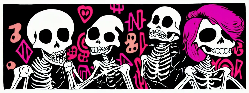 Image similar to ska skeleton and girlfriend, graffiti art, 8 0 s checkerboard 6 6 6, digital art, chalk, ultra detailed by tara mcpherson and gary houston, 5 0 mm