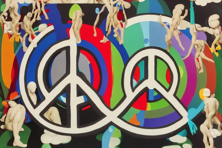 Prompt: peace sign by kaws, james jean and salvador dali and shusei nagaoka, oil on canvas, surrealism, neoclassicism, simple, renaissance, hyper realistic, cell shaded, 8 k