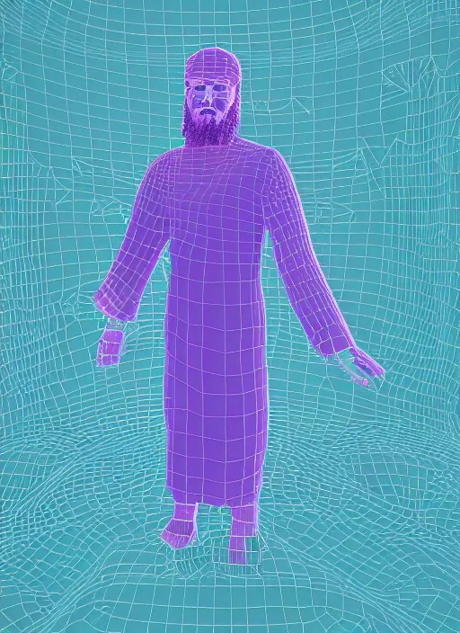 Prompt: low poly 3D model of Jesus Christ created in Blender, full body, 8k, bright colors, neat composition, zoomed out, cute