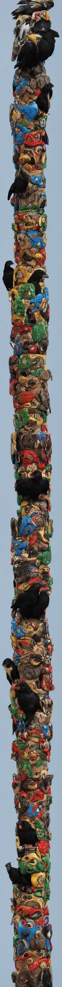 Prompt: elaborate totem pole with raven and bear and eagle and turtle and frog and moose and caribou