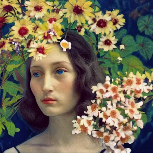 Image similar to a lot of flowers morphing in a beautiful girls face, film still by wes anderson, depicted by balthus, limited color palette, very intricate, art nouveau, highly detailed, lights by hopper, soft pastel colors, minimalist