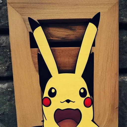 Image similar to Pikachu made out of Wood