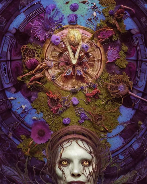 Prompt: the platonic ideal of flowers, rotting, insects and praying of cletus kasady carnage davinci dementor chtulu mandelbulb mandala ponyo dinotopia bioshock the witcher, d & d, fantasy, ego death, decay, dmt, psilocybin, concept art by randy vargas and greg rutkowski and ruan jia and alphonse mucha