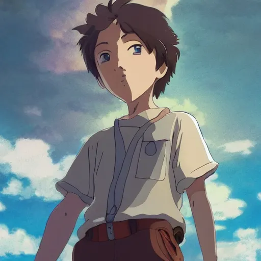 Prompt: friendly guy and small creature , with Fragile looking character portrait face, detailed face, made by Studio Ghibli highly detailed art, beautiful scene, sharp focus, smooth, 8k, anime art