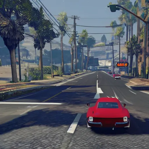 Image similar to a screenshot of GTA V with mario driving a car