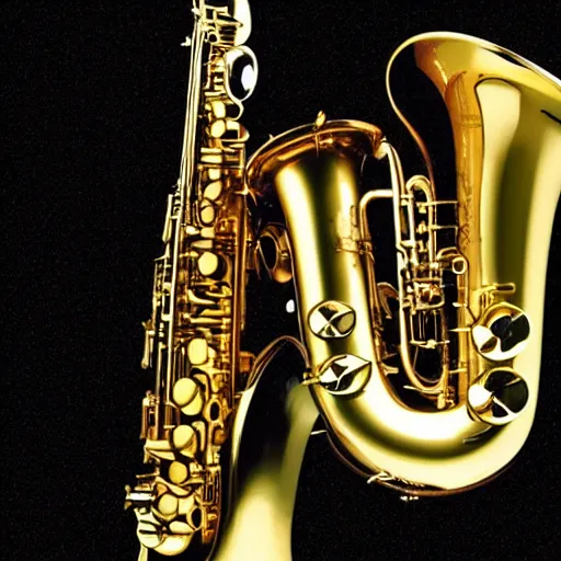 Prompt: an incredible new saxophone instrument that plays the jazziest music in the galaxy