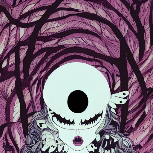 Prompt: portrait girl, nightmare anomalies, leaves with hollow knight by miyazaki, violet and pink and white palette, illustration, kenneth blom, mental alchemy, james jean, pablo amaringo, naudline pierre, contemporary art, hyper detailed