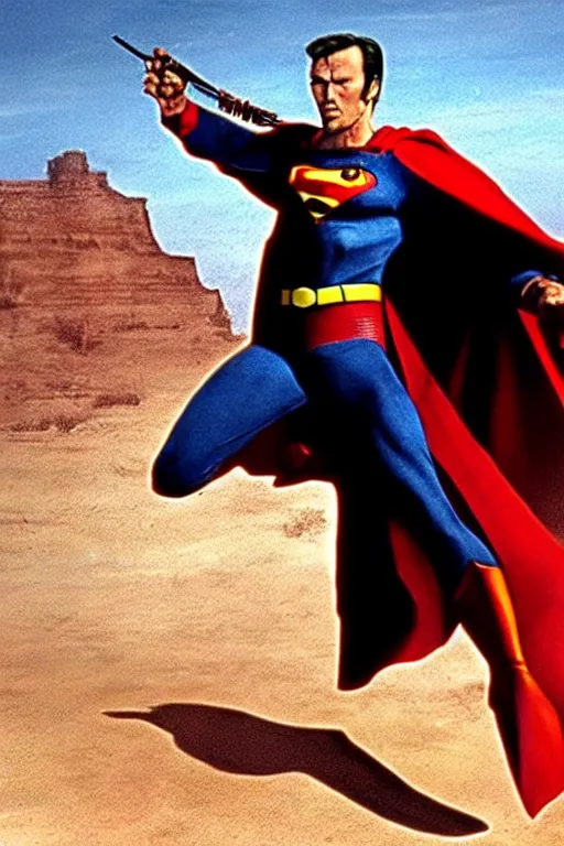 Image similar to clint eastwood as superman in the good the bad and the ugly