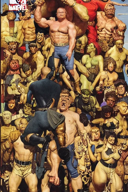 Prompt: upper body and head portrait of huge hulking jocko willink as marvel character wearing pants and shirt and boots and gold jewellery by alex ross and lawrence alma tadema and zdzislaw beksinski and norman rockwell and jack kirby and tom lovell and greg staples