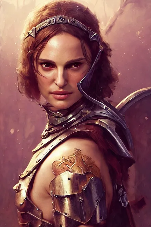 Image similar to natalie portman, legendary warrior, heroic, lord of the rings, tattoos, decorative ornaments, battle armor, by carl spitzweg, ismail inceoglu, vdragan bibin, hans thoma, greg rutkowski, alexandros pyromallis, perfect face, fine details, realistic shading photorealism