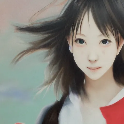 Image similar to a high detail portrait of high school girl by makoto sinkai, by BUNBUN, in simple background, CLIP STADIO, mad painting