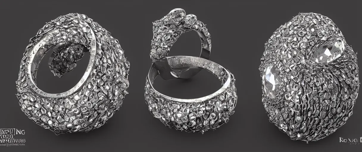 Prompt: magic crystal ring, fire, stone, crystal, engravings, diamonds, art by gerald brom, greg rutkowski, photo realism, unreal engine, c 4 d