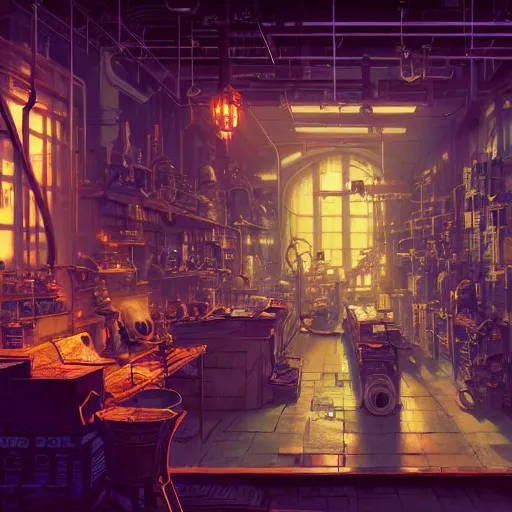 Prompt: beautiful render of chemical woekshop, steampunk by victo ngai and andreas rocha and greg rutkowski, Trending on artstation,unreal engine,8k hd wallpaperjpeg artifact,blur,artfact ,-W 1024