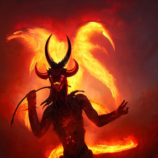 Fiery Demon. A Burning Demon With Horns And An Apple Of Discord