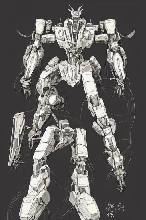 Image similar to full body illustrations of mecha, pen and ink, moderately detailed, ryouta otsuka, by momo koshu, by gerald payumo, by lance wilkinson, concept art, artstation, deviantart, pinterest, unreal engine