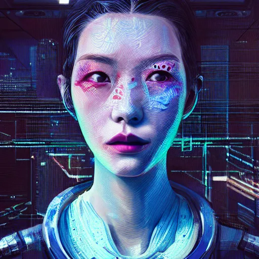 Image similar to hyperrealistic portrait of a woman monster astronaut, full body portrait, well lit, intricate abstract. cyberpunk, intricate artwork, by Tooth Wu, wlop, beeple. octane render,in the style of Jin Kagetsu, James Jean and wlop, highly detailed, sharp focus, intricate concept art, digital painting, ambient lighting, 4k, artstation