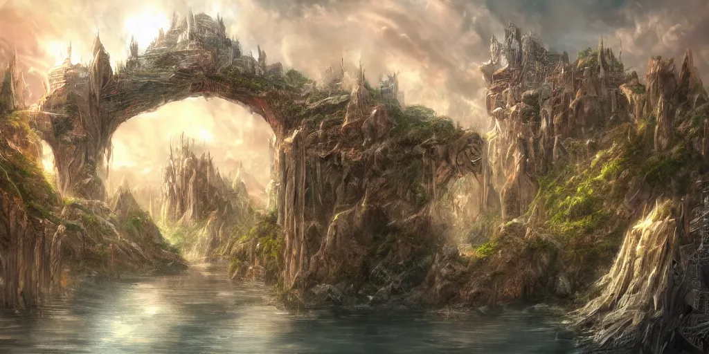 Prompt: citadel, celestia, eden, river, fantasy artwork, award winning, very very very very very very very beautiful scenery, artstation