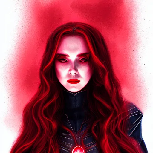 Image similar to Portrait of Wanda the scarlet witch, Marvel, crying blood, screaming, highly detailed, anger, fear, ominous background, artstation, trending on ArtStation, by smile _zPRO