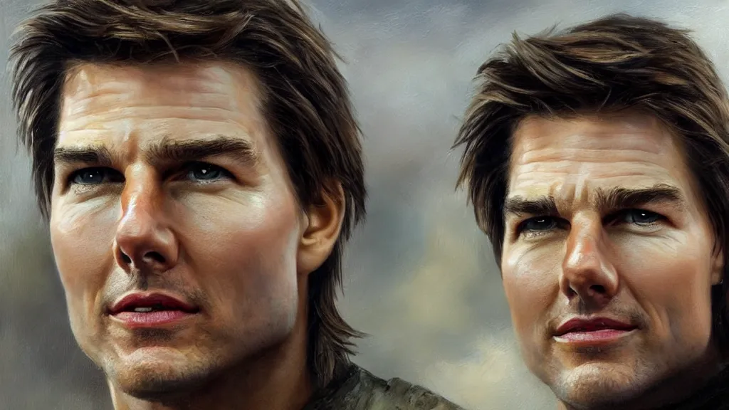 Image similar to The most beautiful portrait of Tom Cruise in the world; trending on artstation; oil on canvas; extraordinary masterpiece!!!!!!; 8k