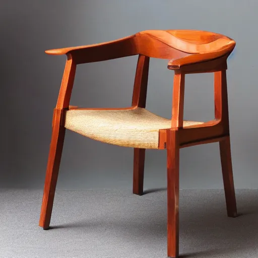 Image similar to midcentury modern wooden chair in the style of mies van der rough high end photoshoot