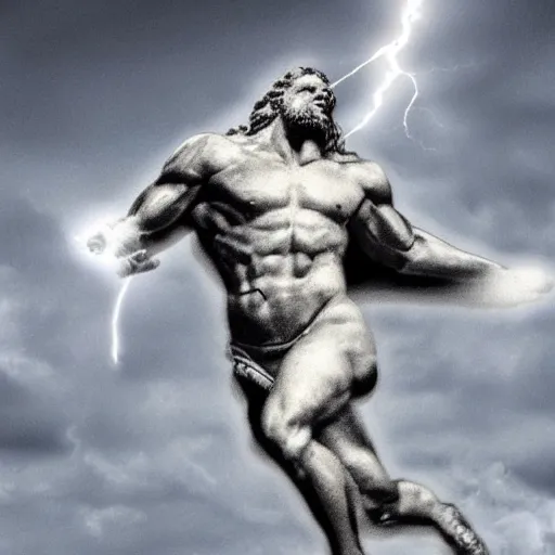 Image similar to Zeus ridding the lightning bolt, digital art, realism