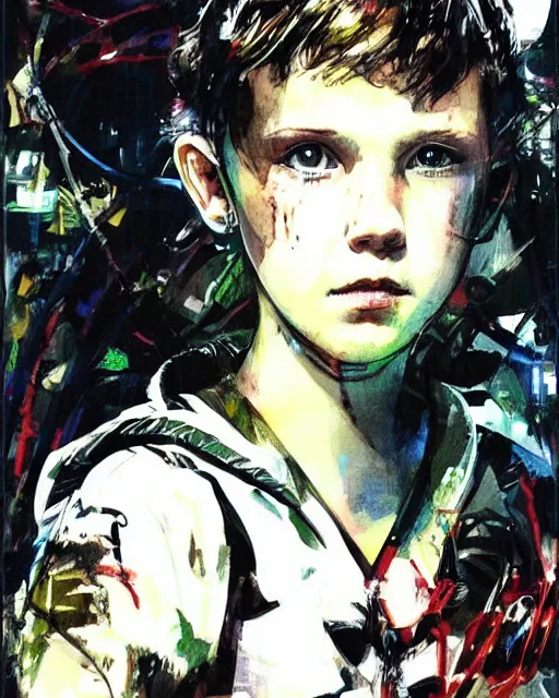 Image similar to Portrait of Millie Bobby Brown in a jungle of lightning by Yoji Shinkawa