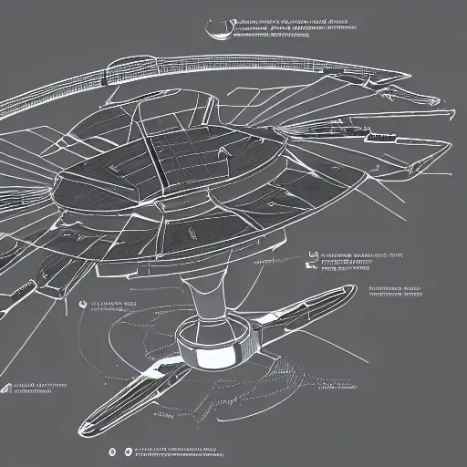 Image similar to detailed schematic of a UFO propulsion system, high detail