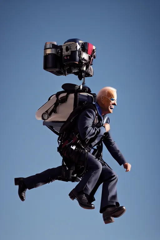 joe biden flying with jet pack, high resolution,, Stable Diffusion