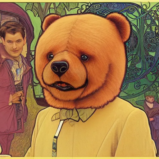 Image similar to a portrait of anthropomorphic teddy bear, looking at the viewer, hands crossed, centered, detailed, digital painting, artstation, concept art, donato giancola, Dante Gabriel Rossetti, alphonse mucha, Joseph Christian Leyendecker, WLOP, Boris Vallejo, Annie Leibovitz and Steve McCurry, David Lazar, Jimmy Nelsson, Breathtaking, 8k resolution, extremely detailed, beautiful, artistic, hyperrealistic, octane render