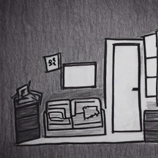 Image similar to child's drawing depiction of the apartment of a depressed student