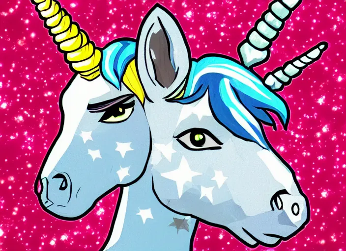 Prompt: a unicorn made out of diamonds in the style of Borderlands. Cel-shading, colorful, detailed