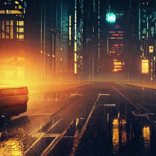 Image similar to jellyfish running on the street at night after the rain, with the silhouette of distant mountains in the background, cyberpunk style, darek zabrocki, 8 k