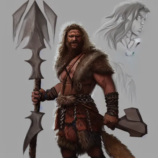 Prompt: rpg portrait of a barbarian man by justin sweet, trending on artstation, concept art, icewind dale, d&d,