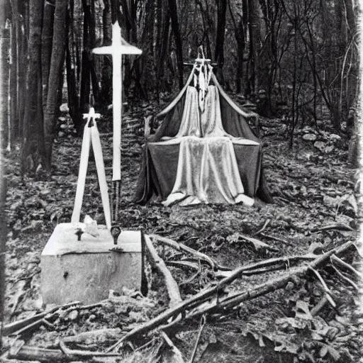 Image similar to occult sacrifice in the woods vintage photo