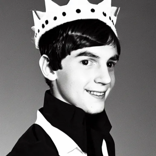 Image similar to a yearbook photo from 1966 of Jughead Jones, wearing a felt crown