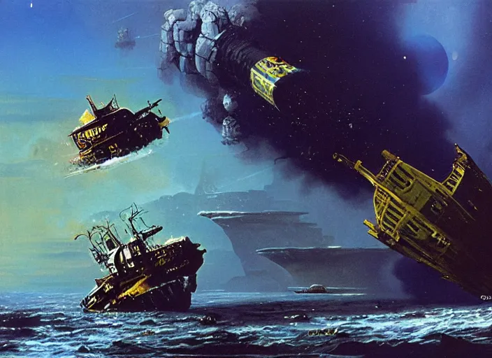 Image similar to the wreck of the hesperus, matte painting, chris foss