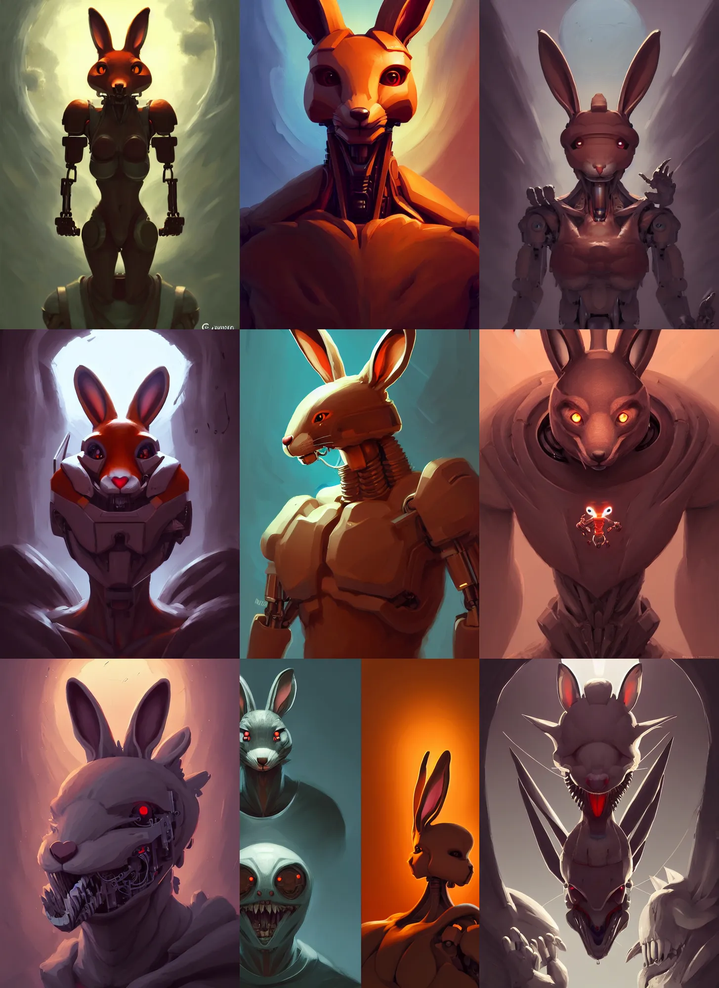 Prompt: anthropomorphic rabbit fox bodybuilder cyborg robot monster portrait, ultrarealistic horror, eerie game design fanart by concept artist gervasio canda, behance hd by jesper ejsing, by rhads, h. r. giger, makoto shinkai and lois van baarle, ilya kuvshinov