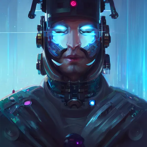 Prompt: a portrait of a cybernetic samurai, cyberpunk concept art by pete mohrbacher and wlop and artgerm and josan gonzales, digital art, highly detailed, intricate, sci-fi, sharp focus, Trending on Artstation HQ, deviantart, unreal engine 5, 4K UHD image
