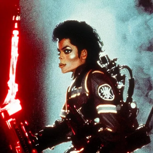 Image similar to stunning awe inspiring michael jackson with a highly detailed face as a ghostbuster in the movie ghostbusters, movie still 8 k hdr atmospheric lighting