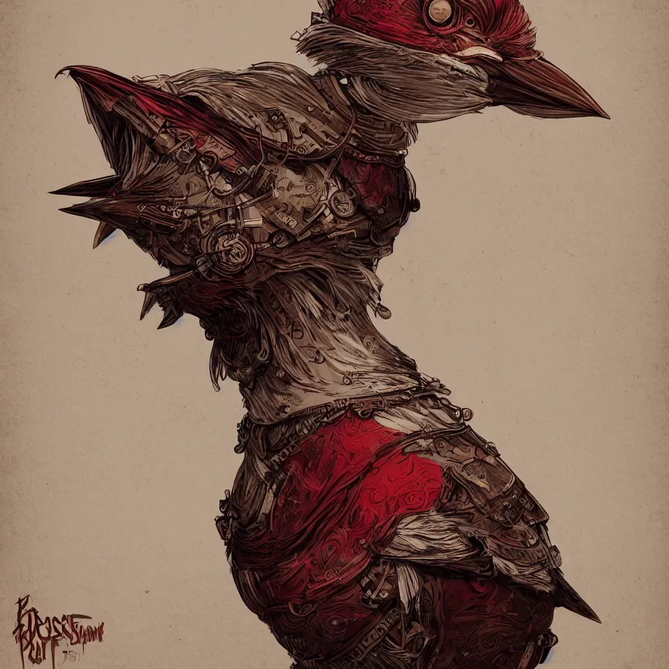 Image similar to a detailed concept art steampunk of a bust bird, gradient dark red, cream and white color scheme, dynamic lighting, cinematic, epic composition, masterpiece