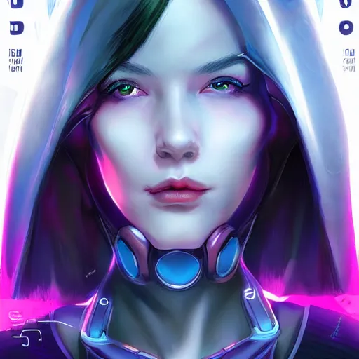 Image similar to portrait of pale smiling cyberpunk girl, cover by Artgerm