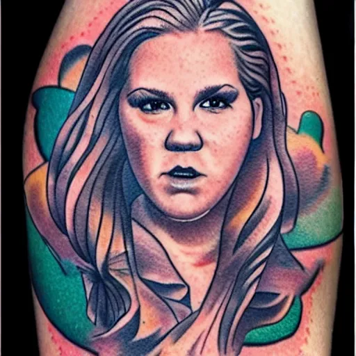 Image similar to tattoo of a violently drunk amy schumer